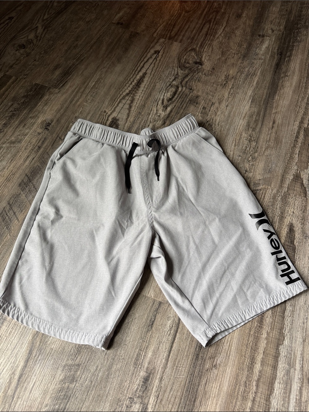 Hurley Gray Performance Drawstring Shorts with Black Logo
